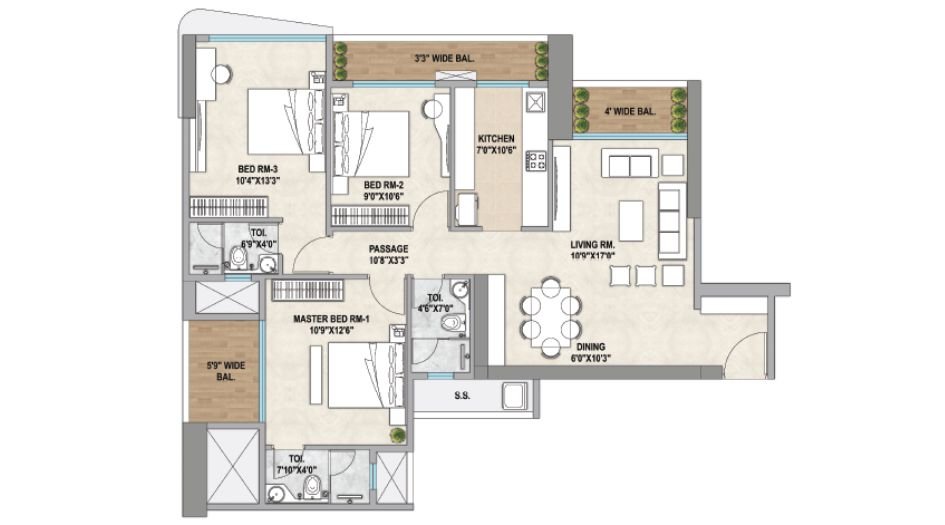 Sai-Codename-Green-Gold-Floor-Plan-3 BHK-1000 Sqft